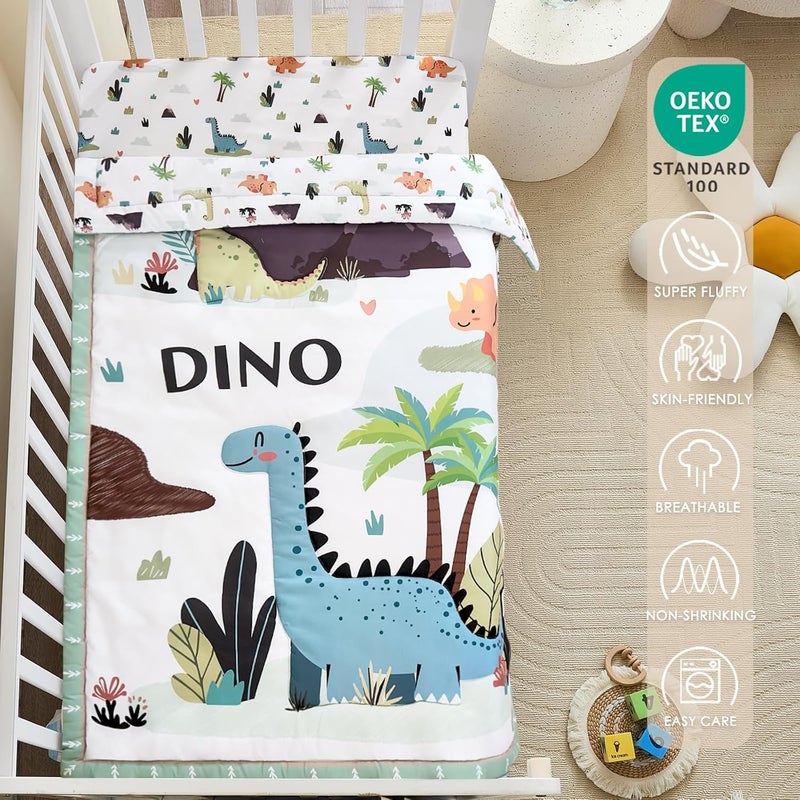 NacoMoco 3-Piece Crib Bedding Set for Boys Girls - Ultra Soft & Skin Friendly Baby Bedding Set Includes Crib Comforter, Sheet & Crib Skirt (Dinosaur) - Image 3